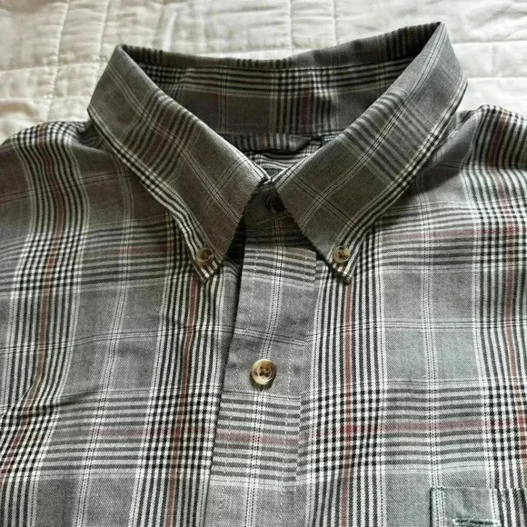 Red black and white tartan pointed collar button down business corporate men xxl - Picture 1 of 8